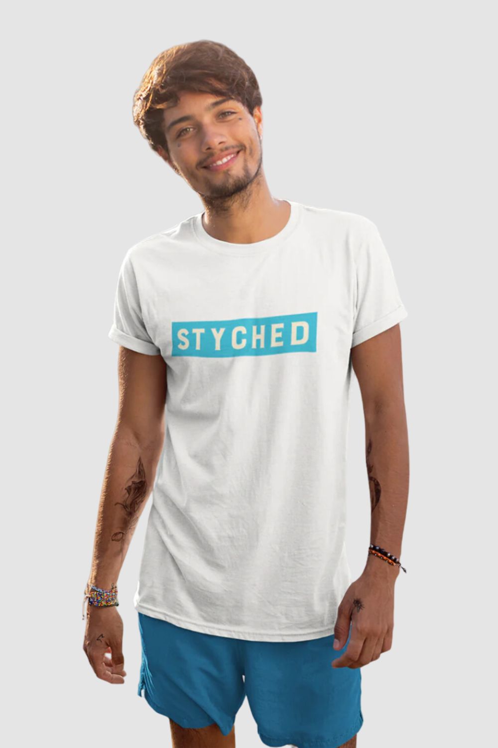 Blue Styched Logo Graphic Printed White Tshirt