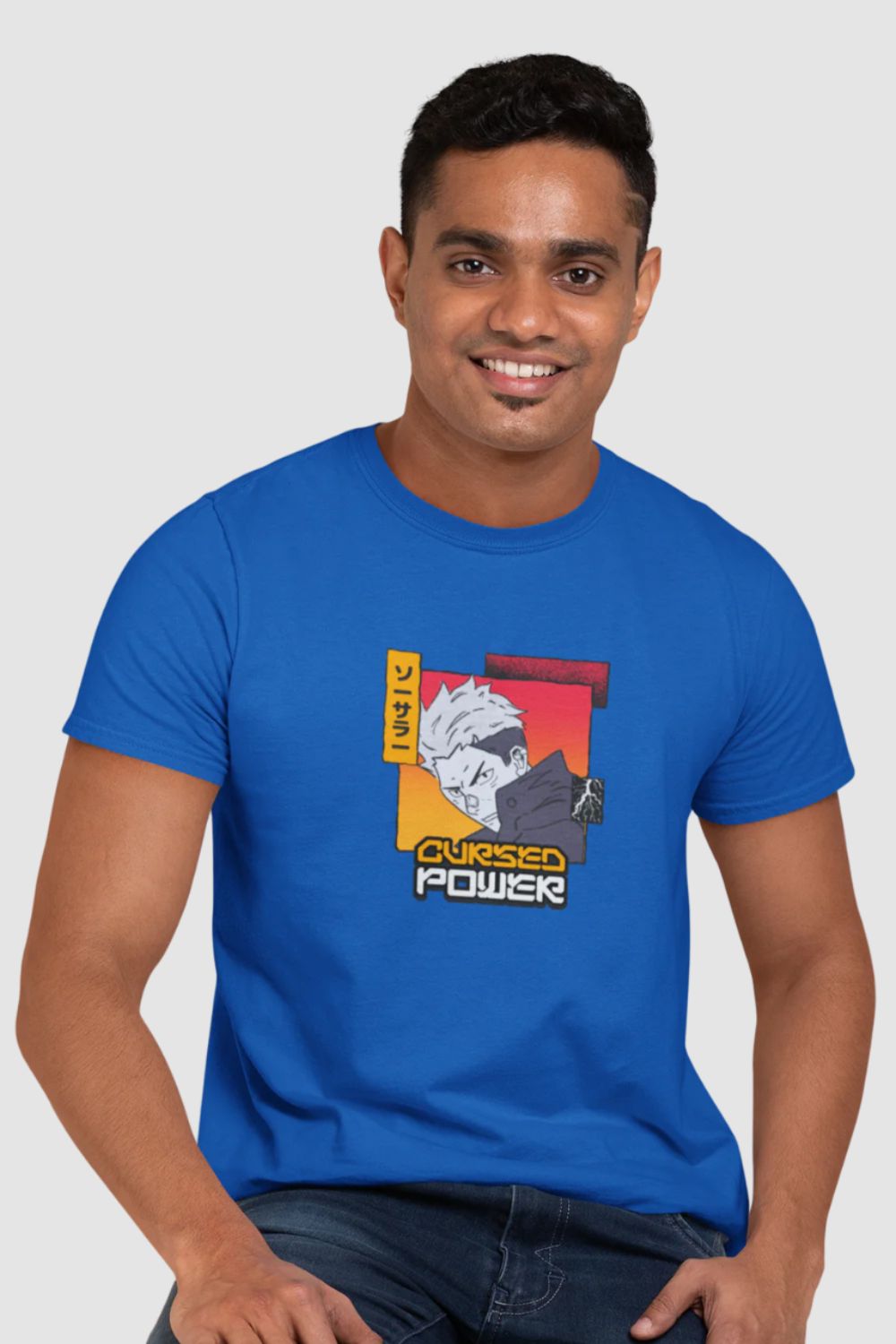 Cursed Power Graphic Printed Blue Tshirt