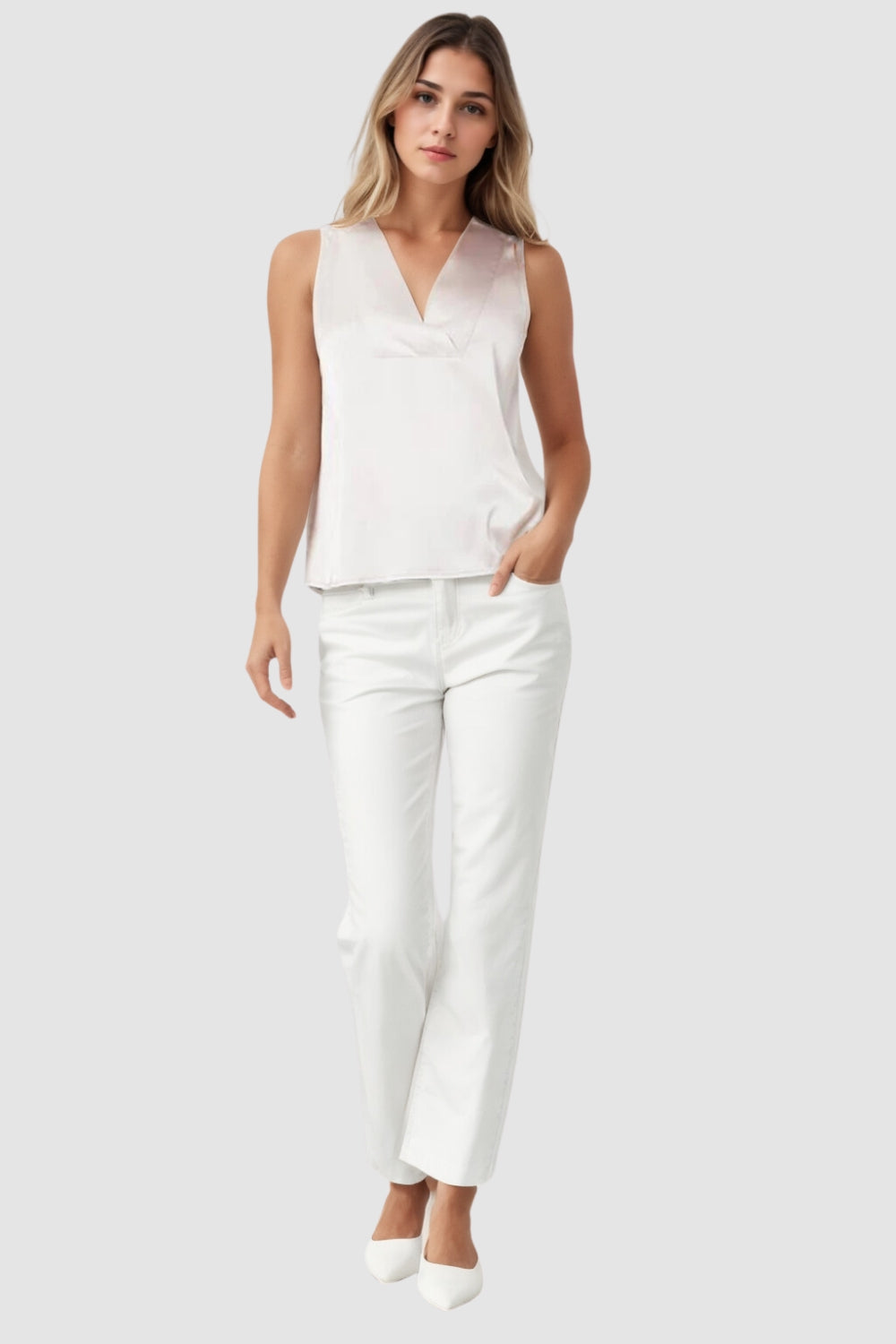 White Simplicity Cowl Sleeveless Top