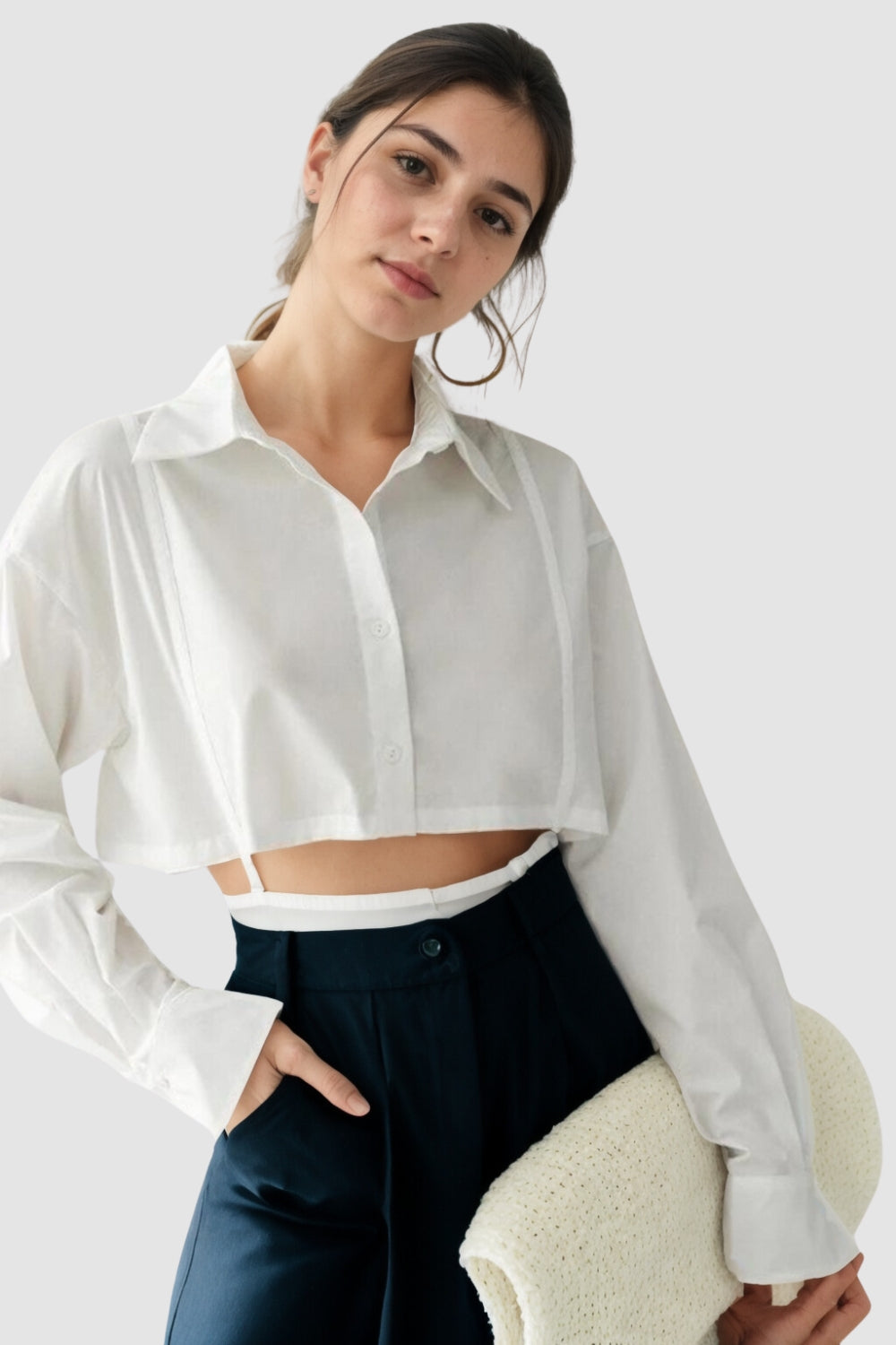 Solid Crop Full Sleeve Blouse