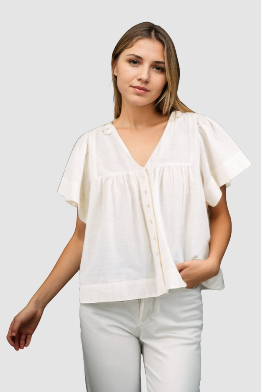 Button Through Ruffle Trim Blouse