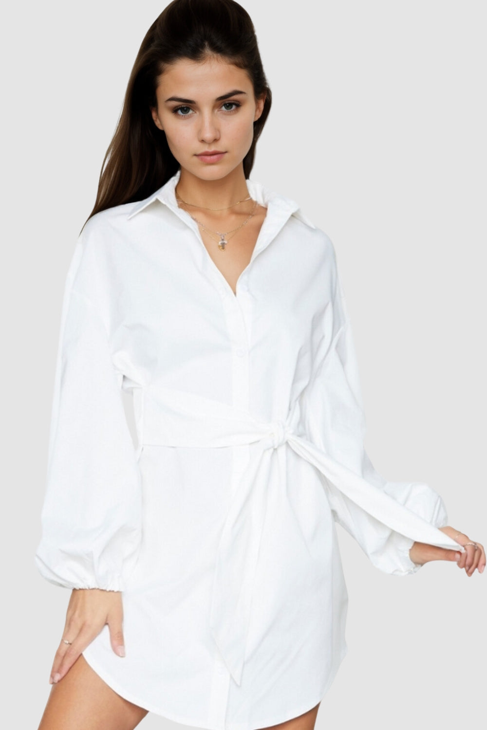 Lantern Sleeve Belted Blouse