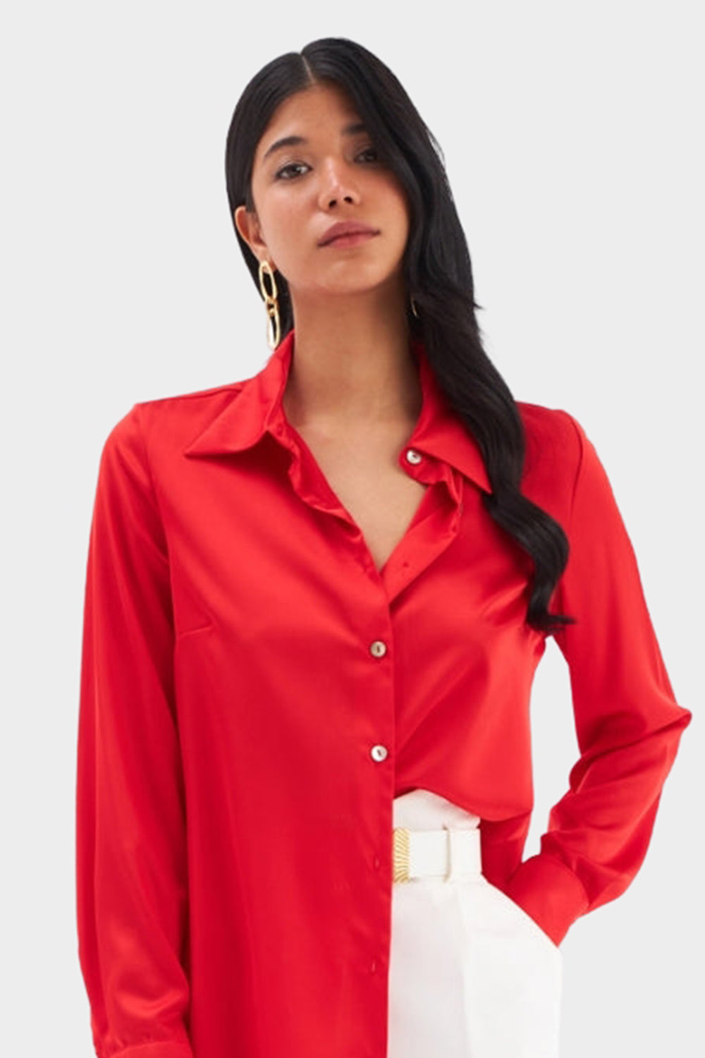 Red Satin Oversized Shirt