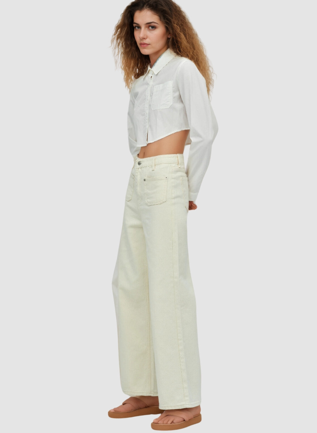 Seafoam White Crop Shirt