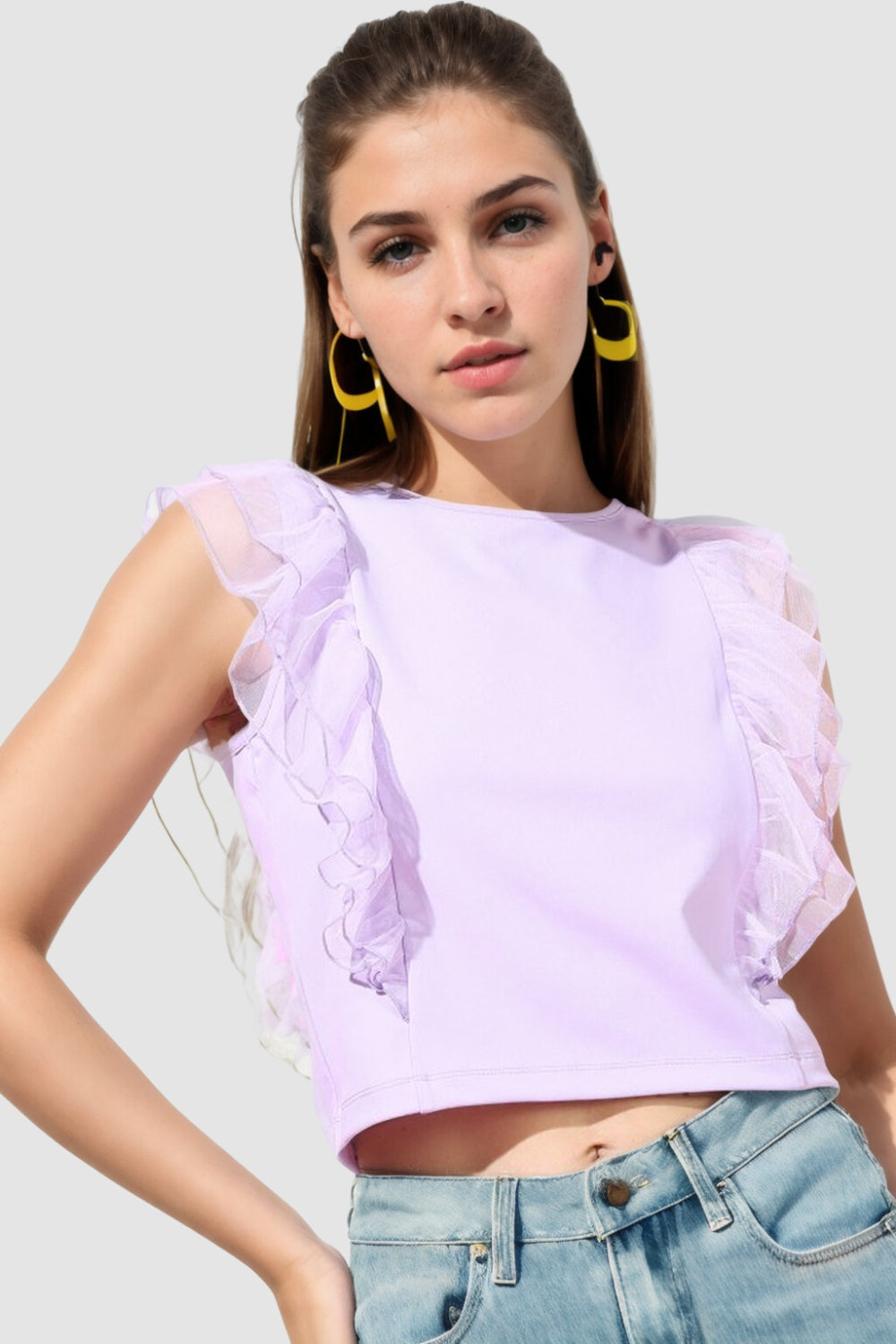 Frills Cotton T-Shirt Lavender