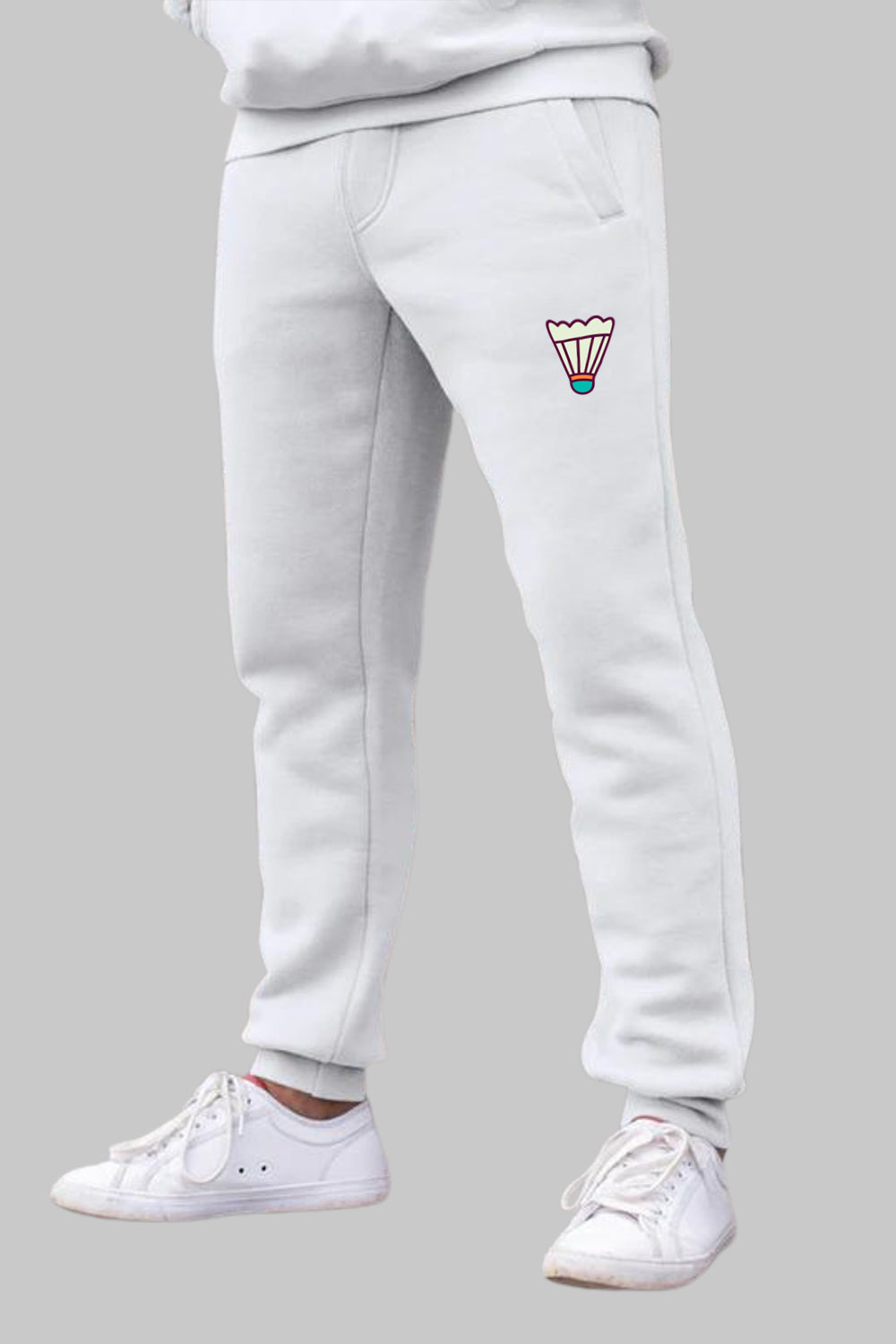 Shuttlecock Graphic Printed White Joggers