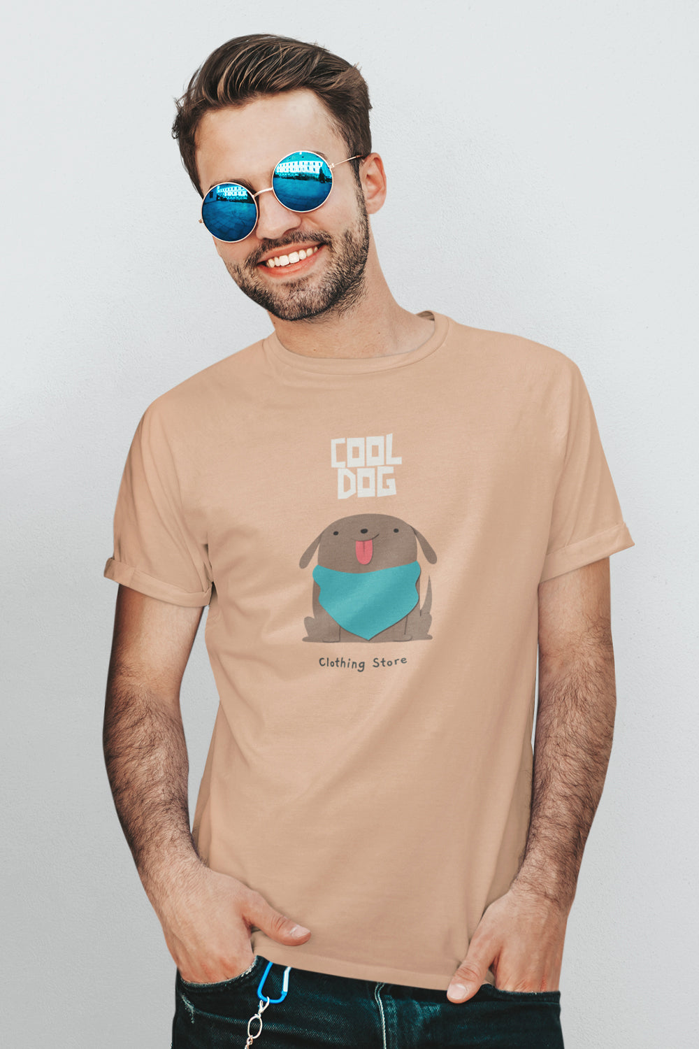 Cool Dog Graphic Printed Peach Tshirt