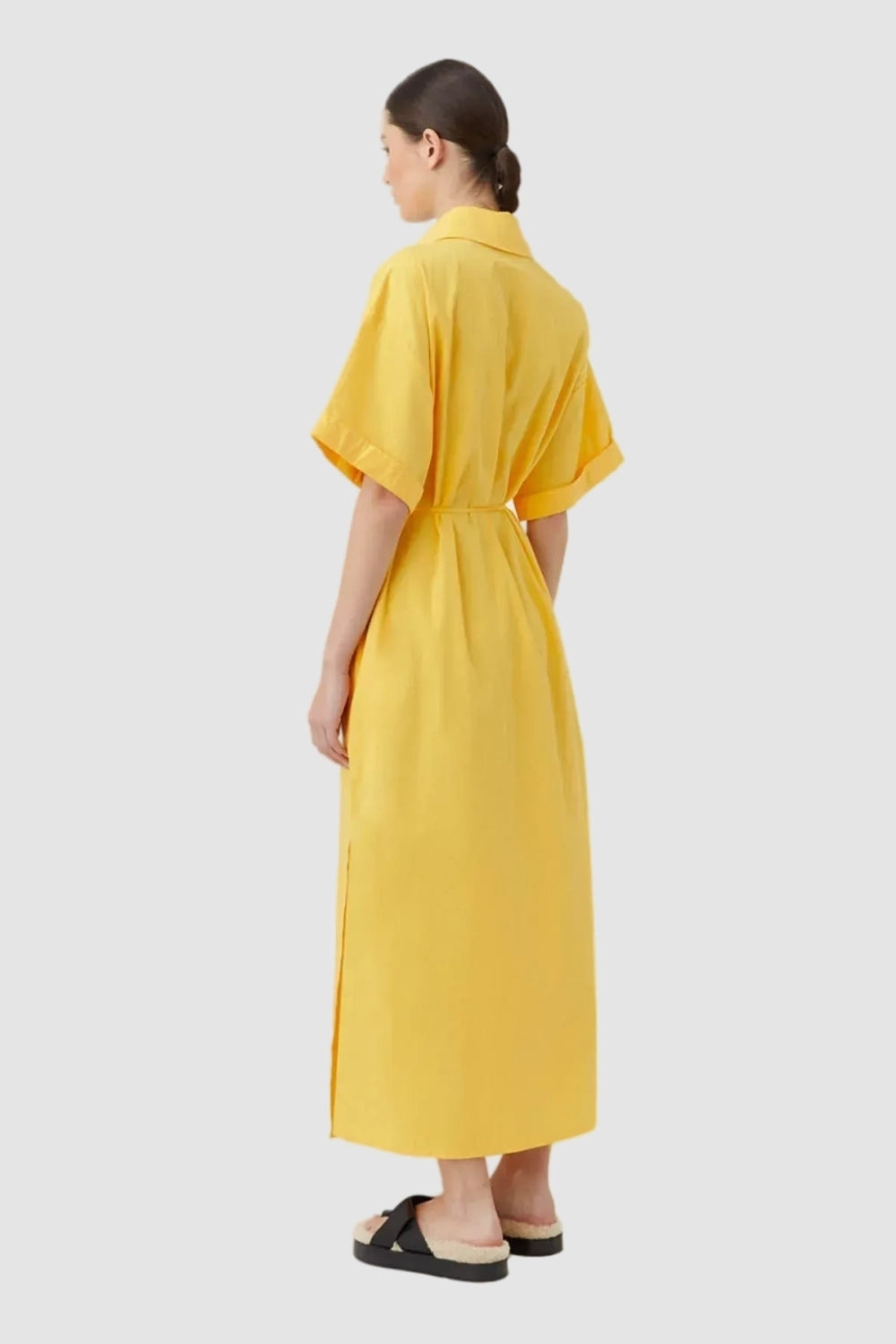 Long yellow shirt dress best sale