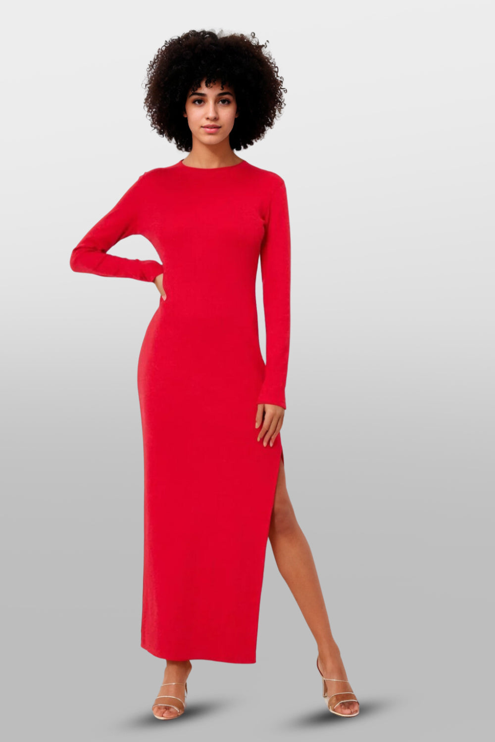 Ribbed Long Sleeved Bodycon Maxi Dress