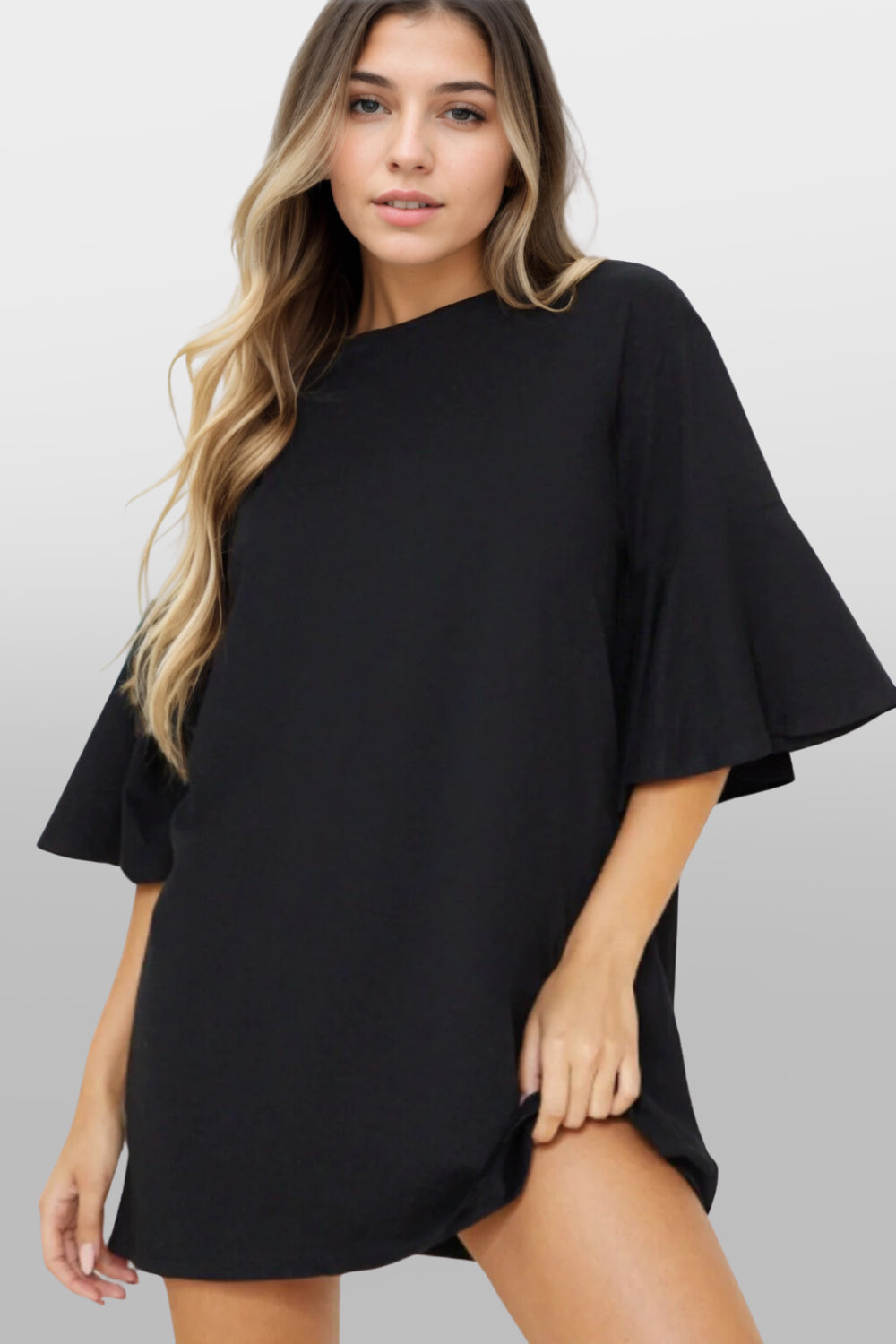 Round Neck Black Boxy Dress