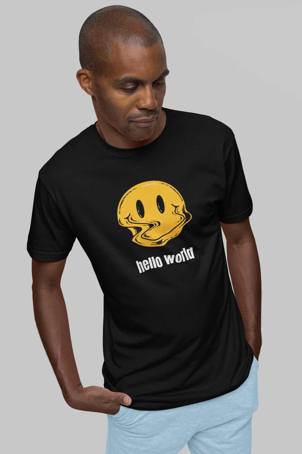 Hello World Graphic Printed Black Tshirt