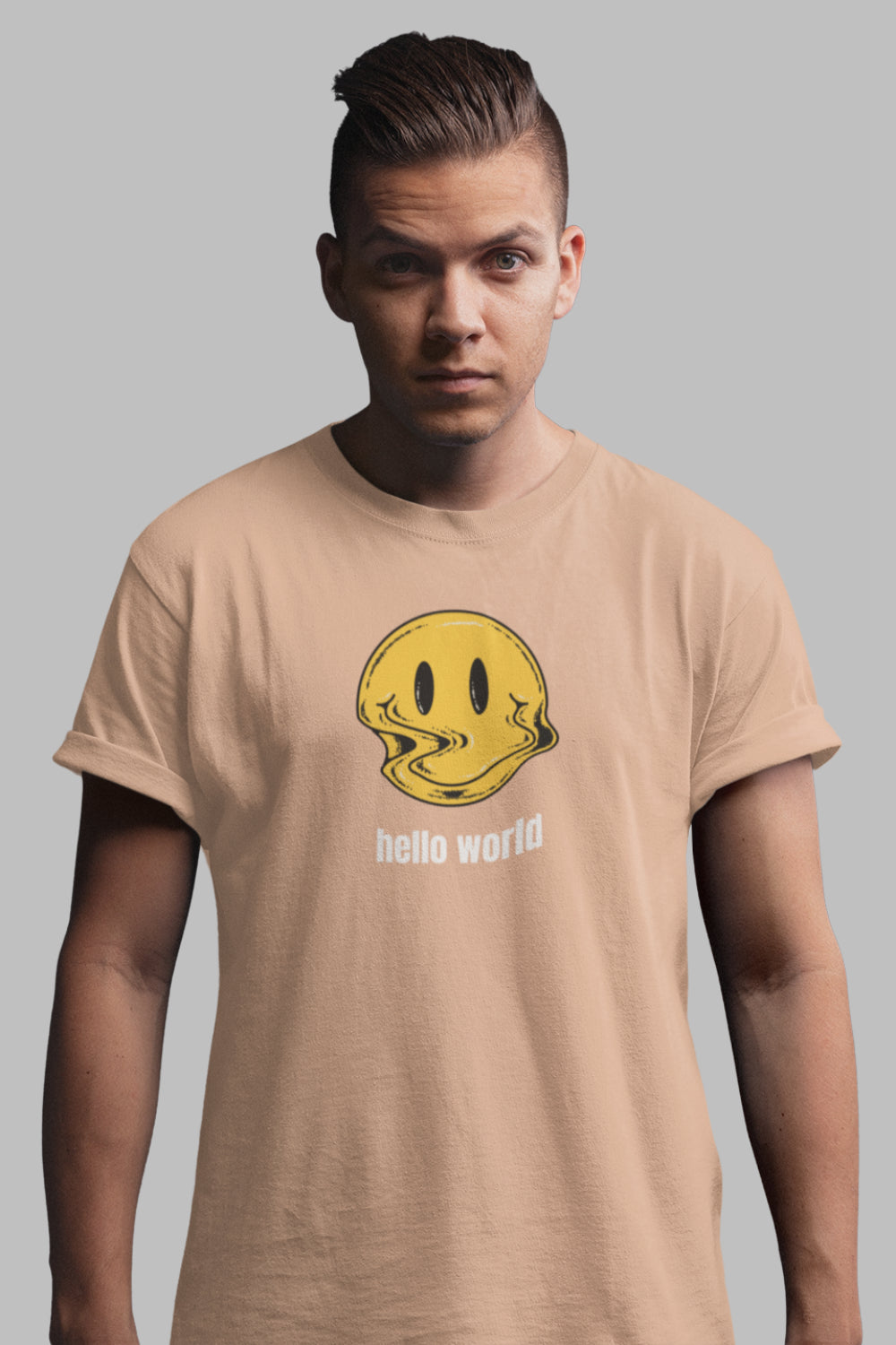 Hello World Graphic Printed Peach Tshirt