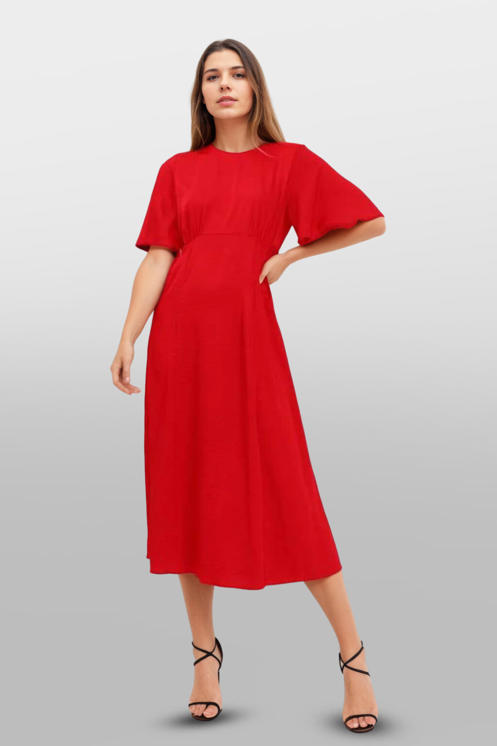 Satin Angel Sleeve Midi Dress