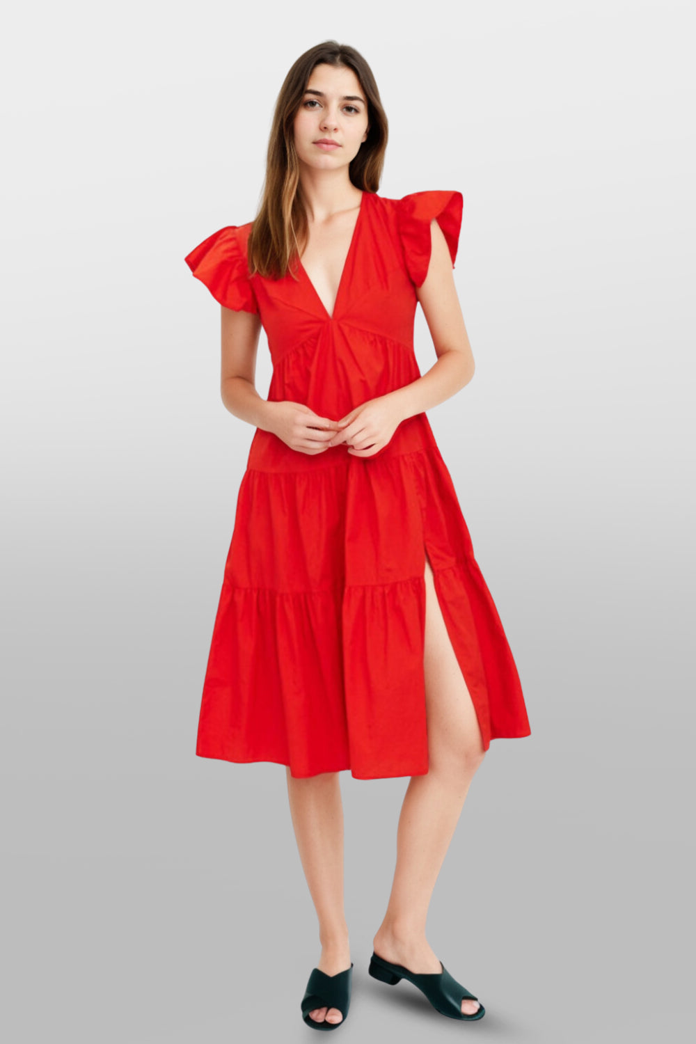 Heart Frilled Sleeve Red Dress