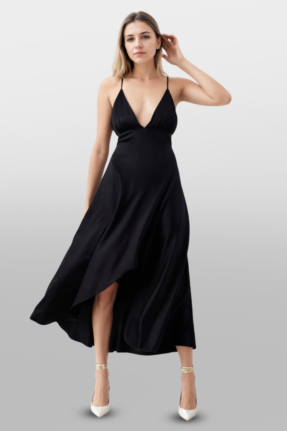 Forever Chic Asymmetric Silky Midi Dress