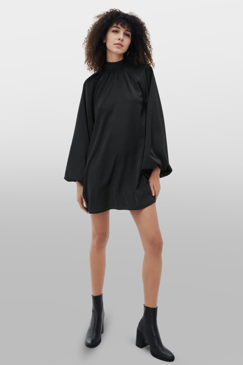 Plain Balloon Sleeve Mini Smock Dress